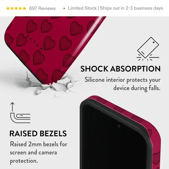 BURGA iPhone 14 Pro Max Heart Case with attached Black Cat Ring - Picture 15 of 15